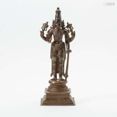 An Indian bronze figure of Vishnu