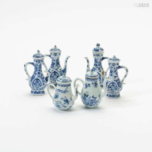 A set of four and two Chinese blue and white ewers and