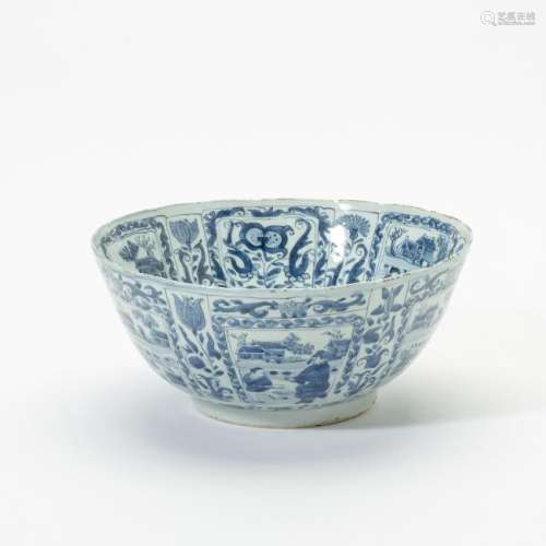 A Chinese Transitional blue and white large bowl