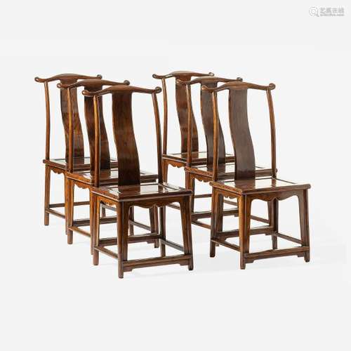 A set of six Chinese wooden 'official's hat' chairs