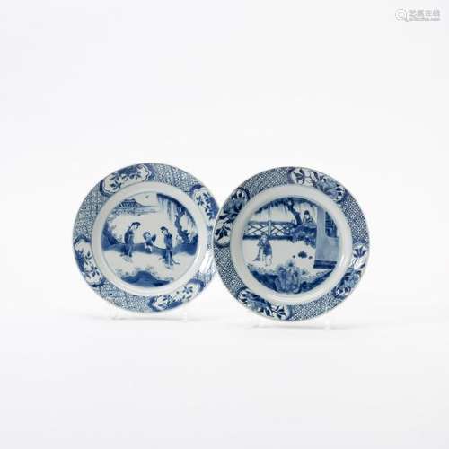 Two Chinese blue and white figural plates