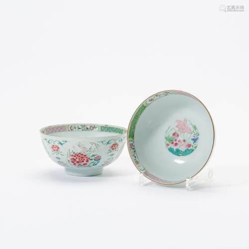 A pair of Chinese famille rose bowls