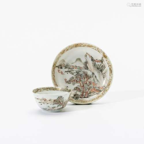 A Chinese grisaille and gilt decorated 'landscape' cup