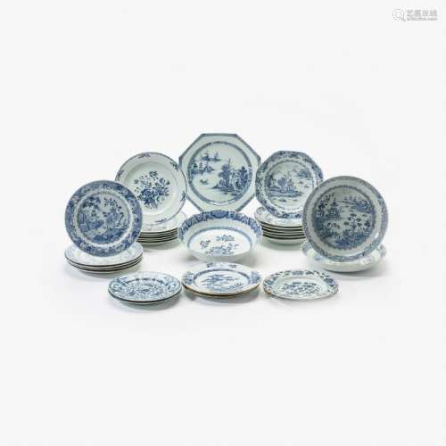 A collection of Chinese blue and white plates and a