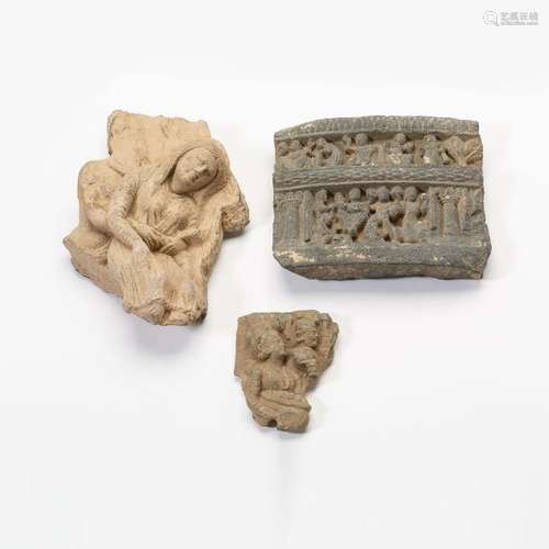 A group of three Gandhara schist architectural elements