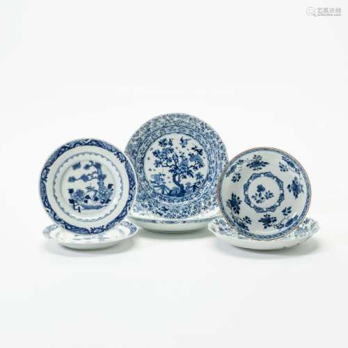 A collection of six Chinese blue and white plates and