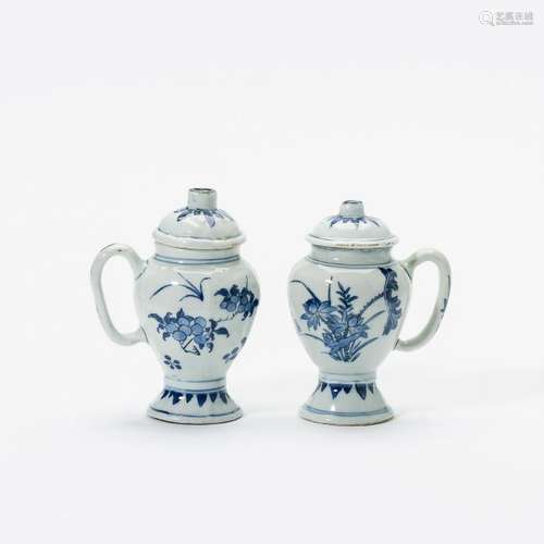 Two Chinese blue and white 'lotus' mustard-pots and