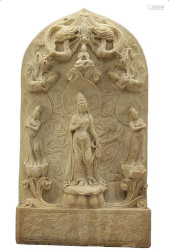 Chinese White Carved Marble Stone Buddha