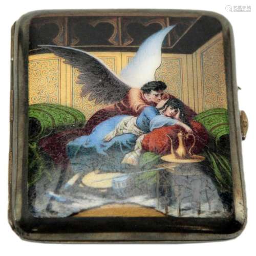 Antique Silver Enamel European Cigarette Case