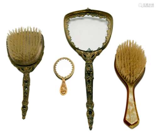 Vintage Vanity Hand Mirrors and Brushes Lot of 4