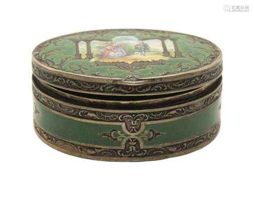 European Silver Enamel Oval Box