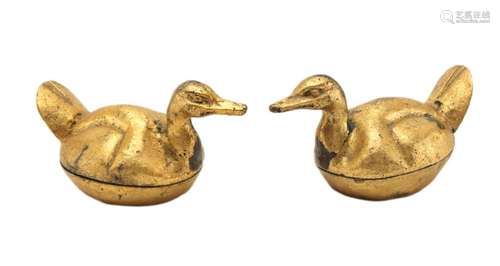 Japanese Gilted Iron Pair of Duck Container