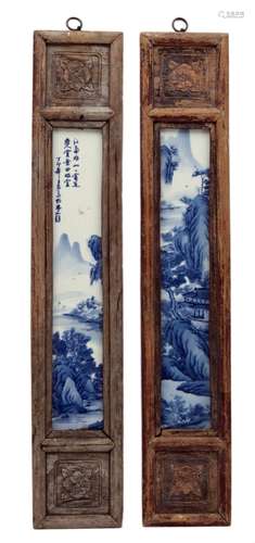 Pair of Chinese Framed Porcelain Tiles