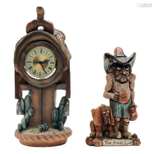 Vintage Cowboy and Horse Saddle Shelf Table Clock