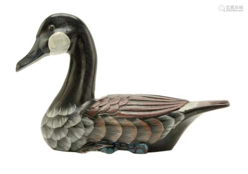 Hand Painted Wood Duck - Black & Brown