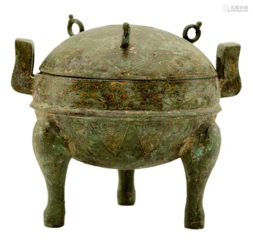 Chinese Gold Inlay Bronze Censer