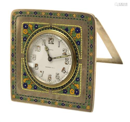 Antique Tiffany Silver and Enamel Travel Clock