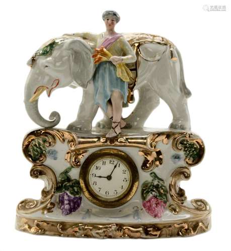 German Porcelain Mantel Clock Case Figurine Elephant