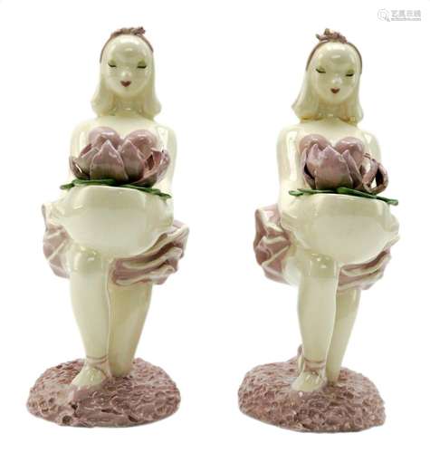 Pair Hedi Schoop Ballerina Girl Flower Candle Holders