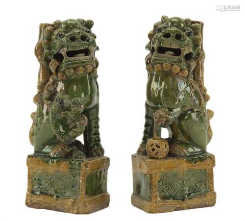 Pair of Chines Pottery Glazed Foo Dog