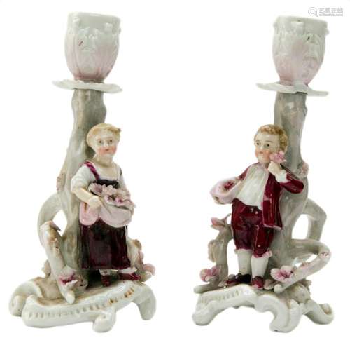 Pair of Vintage Porcelain Victorian Candle Holders