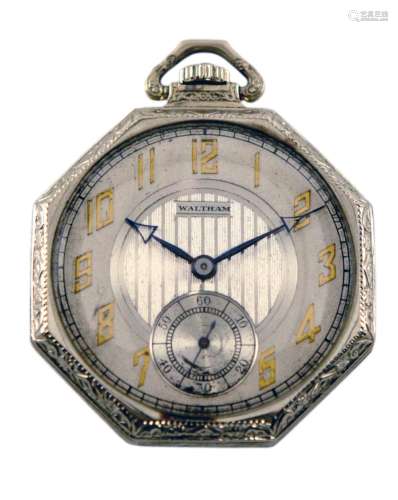 Antique 1930's Waltham 14K White Gold Pocket Watch