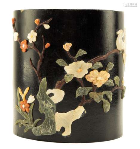 Chinese Decorated Hard Stone Brush Pot