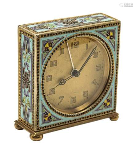 Russian Silver Enamel Small Travel Clock