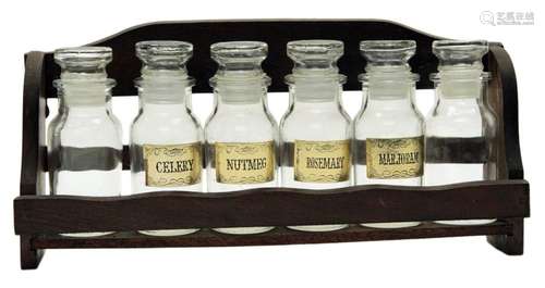 Set of 6 Glass Spice Jars with Rack