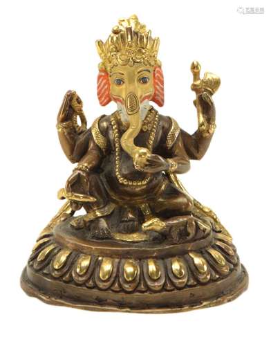 Gilted Bronze Nepali Ganesh The Elephant Head Buddha