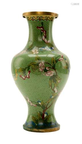 Chinese Cloisonne Green Vase