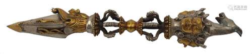 Gilted Bronze Tibetan Ritual Phurba Dagger