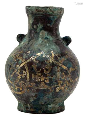 Chinese Small Bronze Gold Inlay Vase