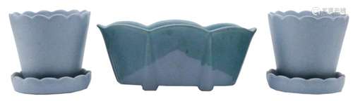 Set of 3 Glazed Planters Matt Periwinkle Blue