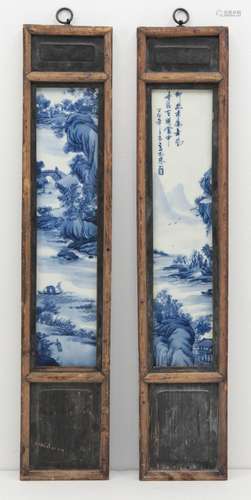 Pair of Chinese Framed Porcelain Tiles