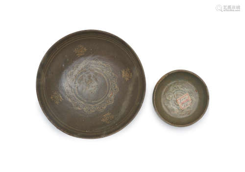 Goryeo dynasty, 10th to 12th century Two Korean celadon dishes with white inlay