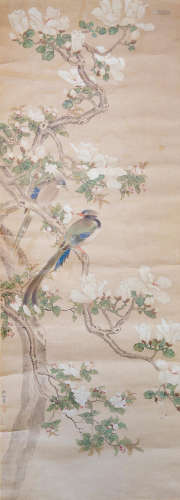 Paradise Flycatchers among Magnolia and Cherry Blossoms Attributed to Shen Quan (1682 - 1760)