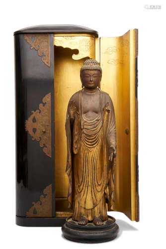 Edo period A Japanese gold lacquered wood figure of Amida Buddha