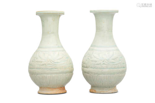 Late Southern Song to Yuan dynasty A pair of large qingbai moulded vases