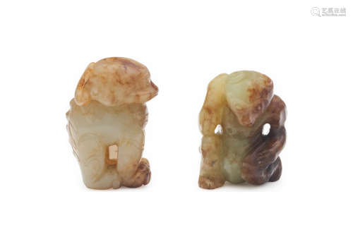 A group of two yellow jade figures
