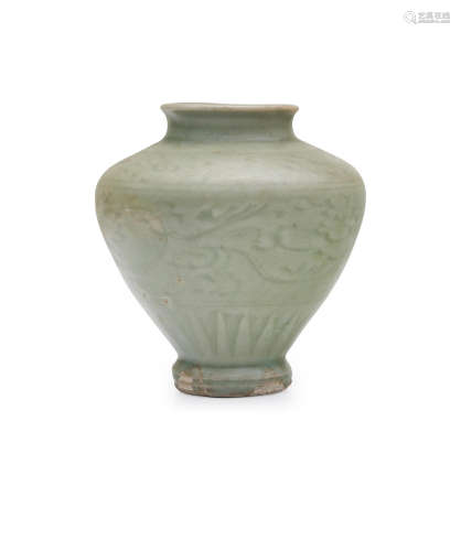 Early Ming dynasty A longquan green glazed 'scrolling lotus' vase