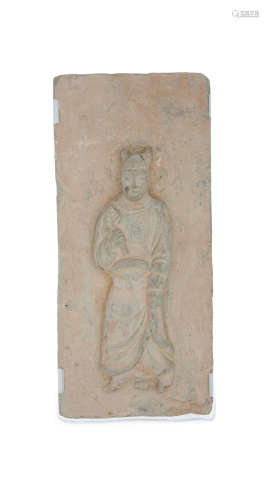 Jin dynasty A stoneware tomb brick of an official in high relief