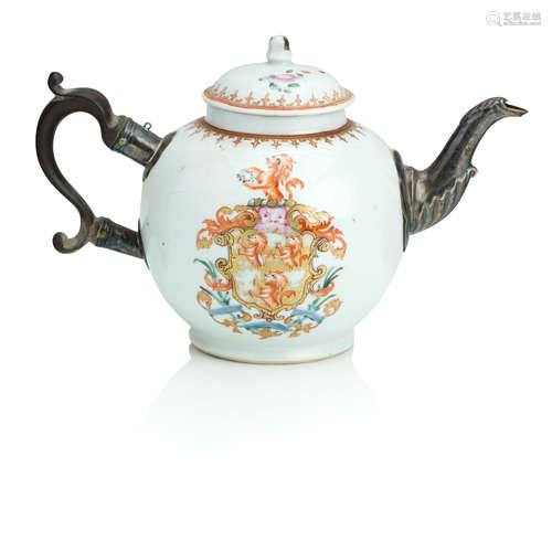 c.1750 An amorial teapot and cover