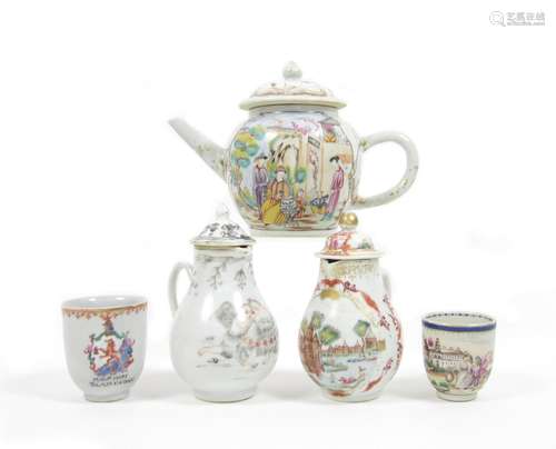 18th century A teapot and cover and European-subject porcelains