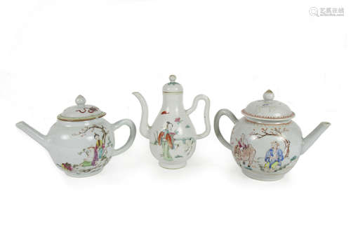 18th century Two famille rose teapots with covers and a ewer and cover