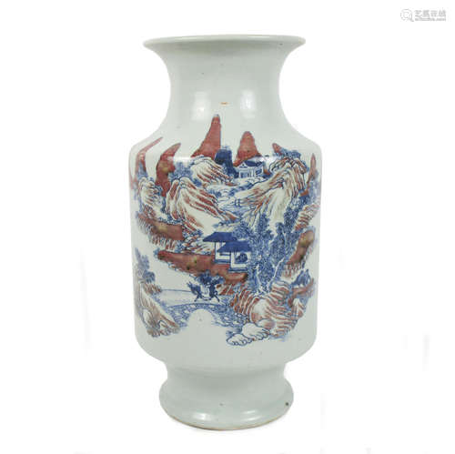 19th century An underglaze blue and copper-red vase