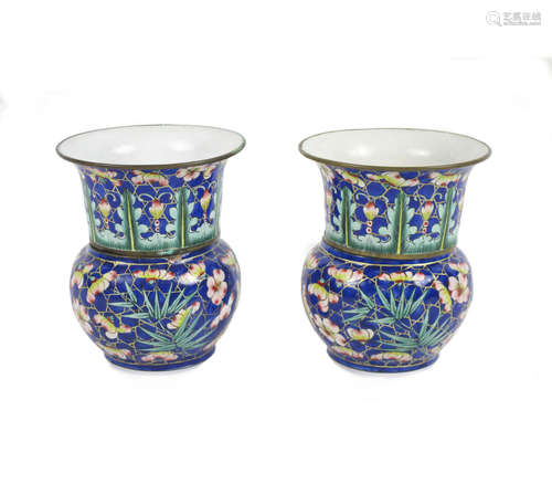 19th century A pair of Canton enamel spittoons and other Canton enamels