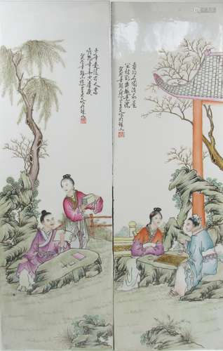 After Wang Dafan, 20th century A pair of unframed famille rose panels