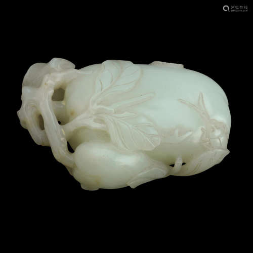 19th century A jade carving of a fruiting gourd