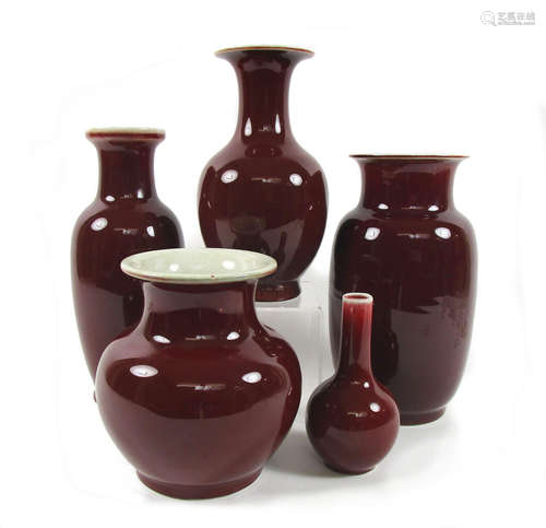 Five sang-de-boeuf vases